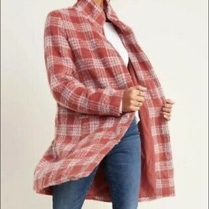Funnel Neck Pink Plaid Coat